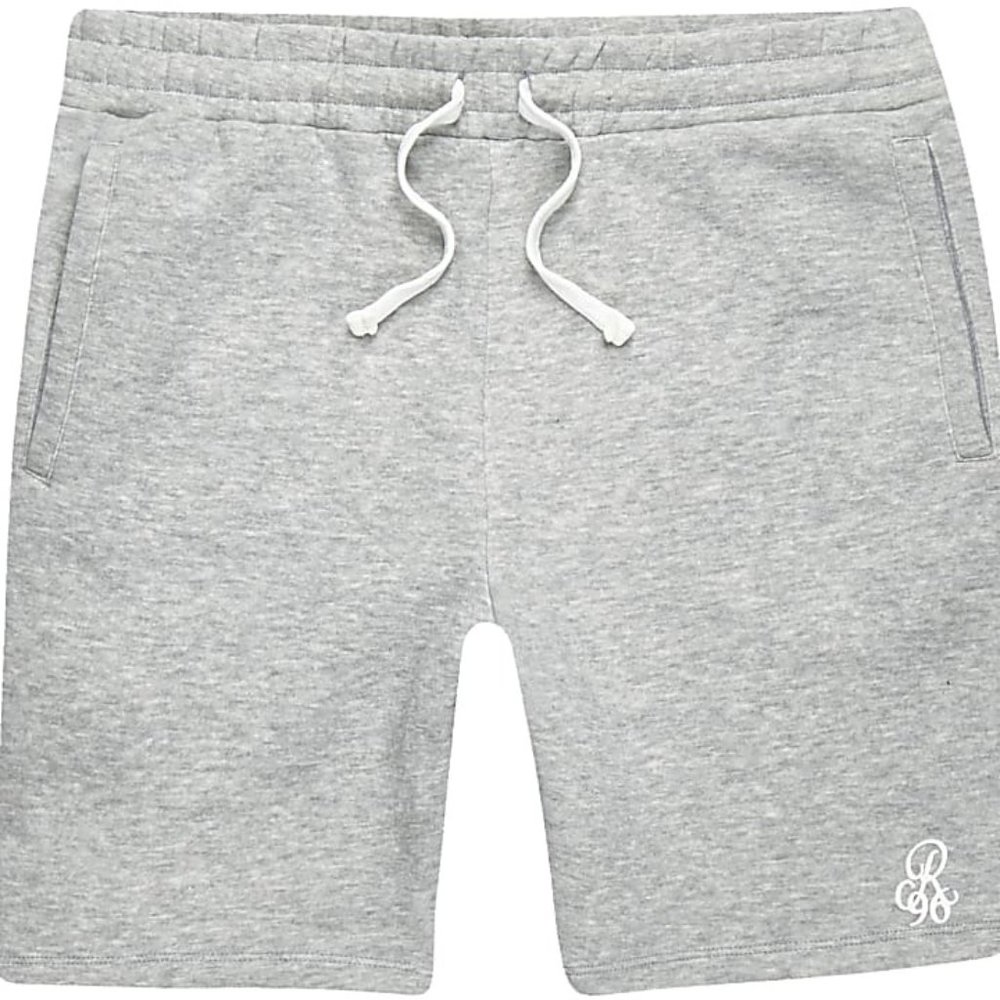 River Island Mens Grey Marl Embroidered Slim Fit Jersey Shorts